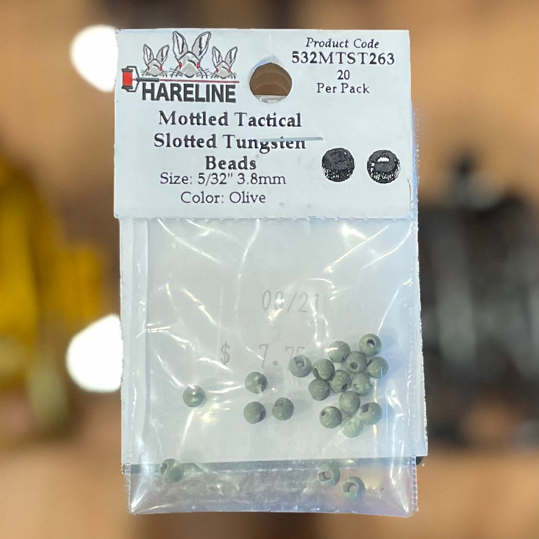 Hareline 5\32" 3.8mm Mottled Tactical Slotted Tungsten Beads 20 Pack