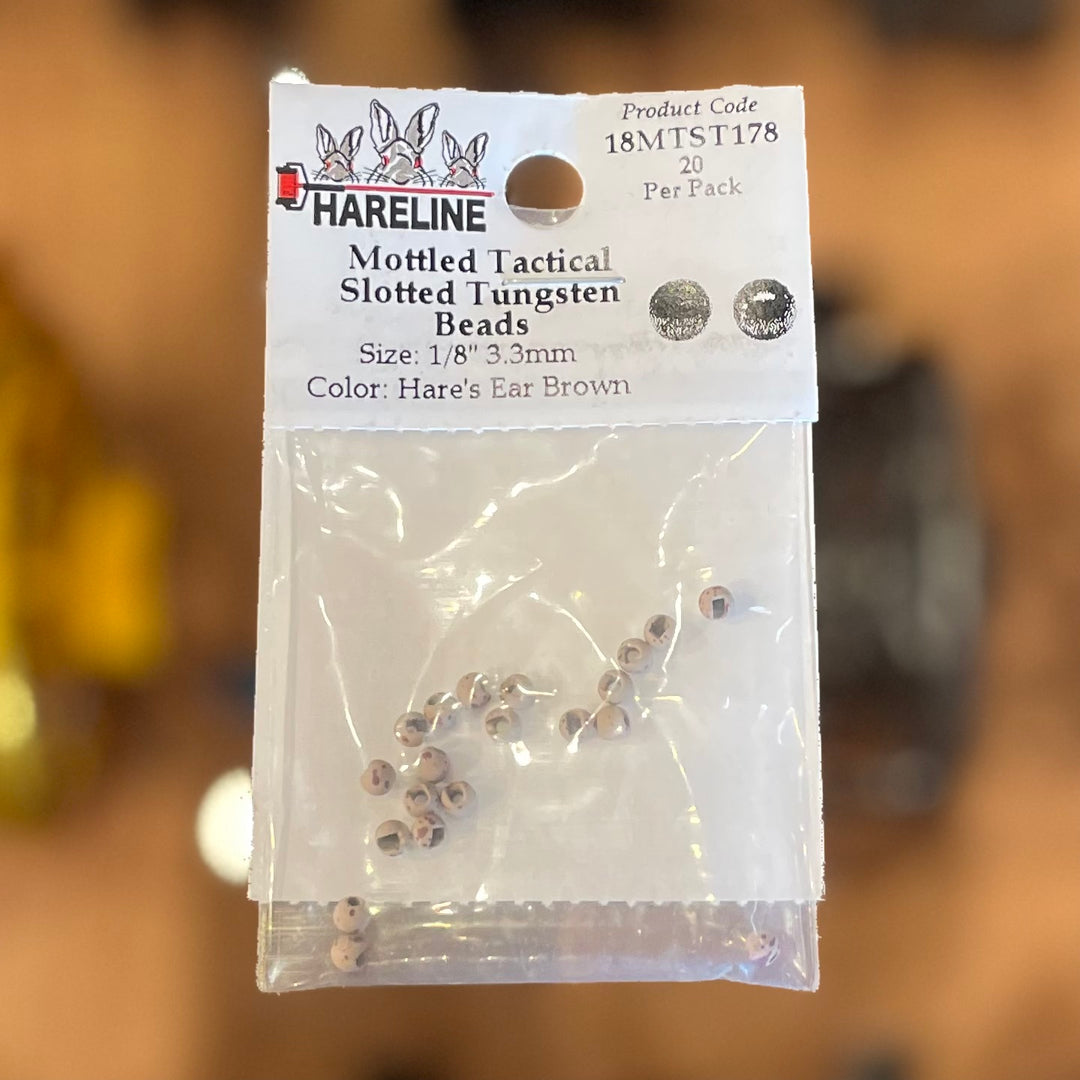 Hareline 1\8" 3.3mm Mottled Tactical Slotted Tungsten Beads 20 Pack