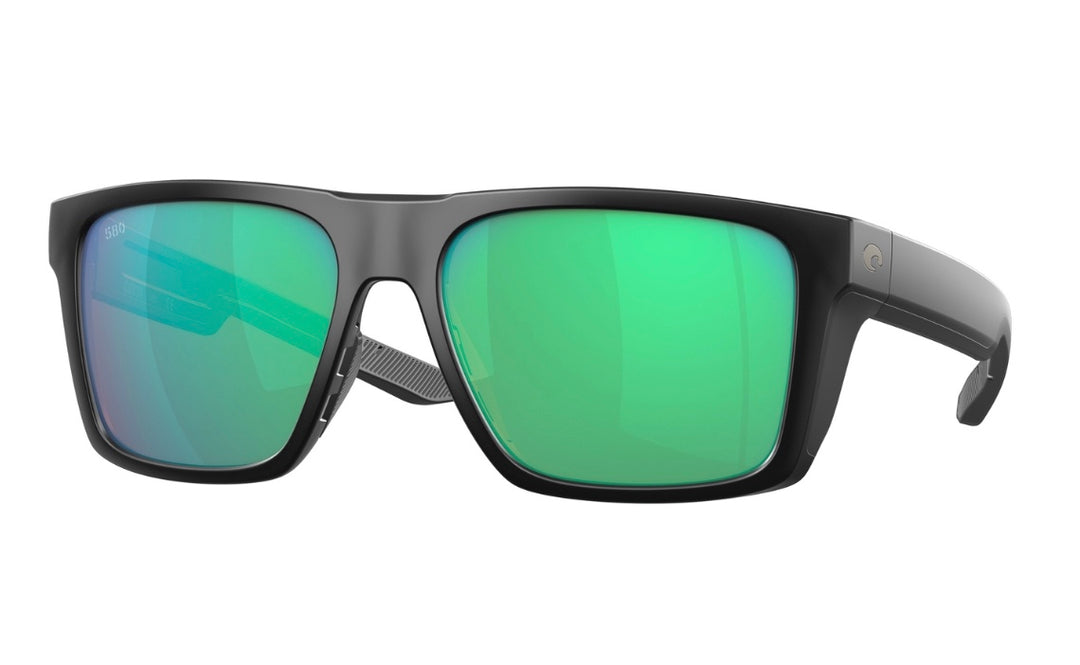 Costa Del Mar Men's Lido Square Sunglasses - Black/Polarized Green Mirrored 580G