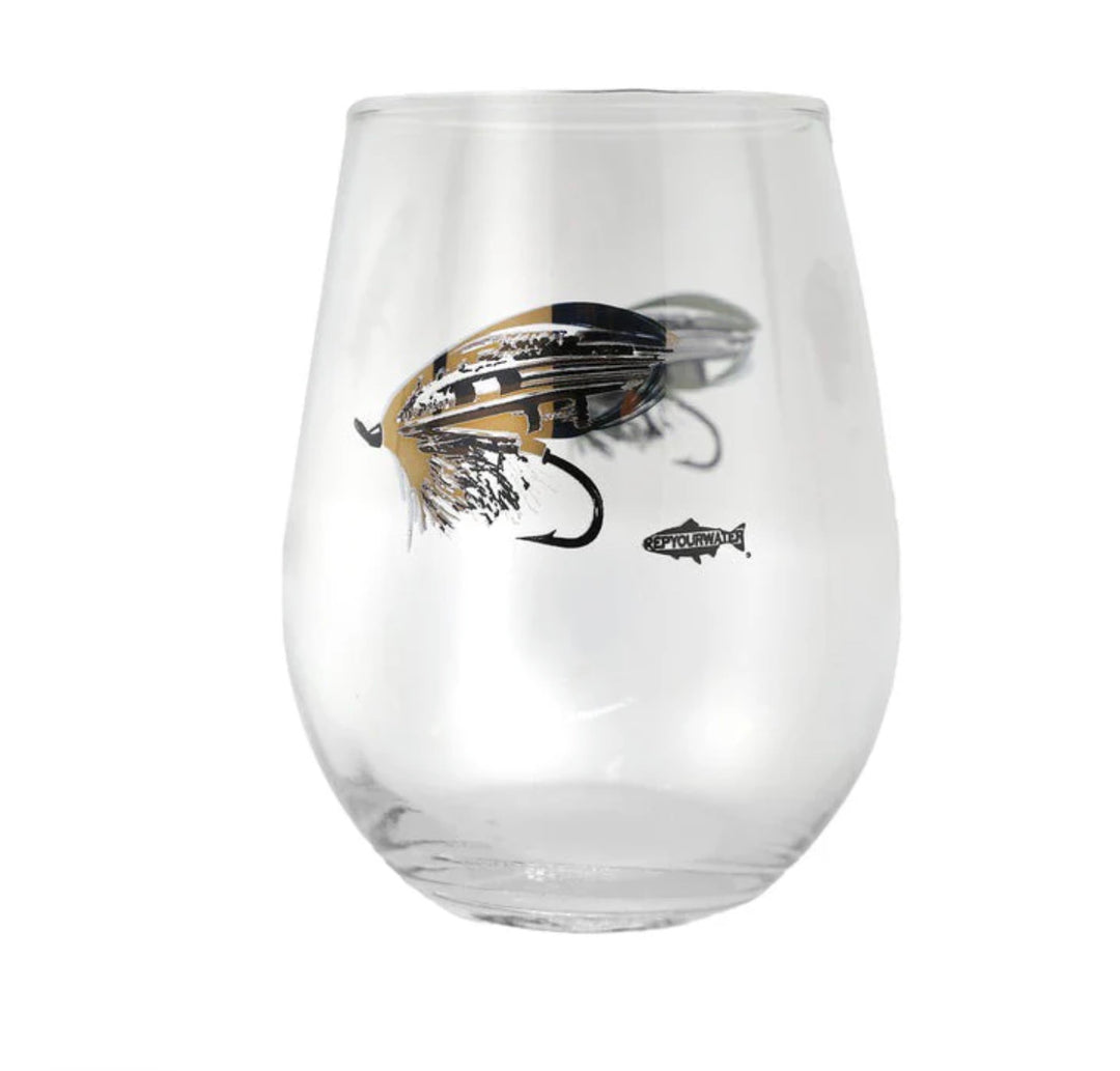 Rep Your Water Salmon Fly Metallic Print Wine Glass