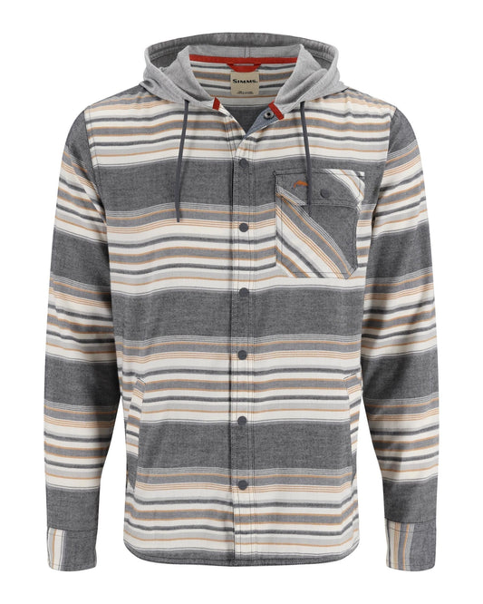 Simms Santee Flannel Hoody- Black/Slate Blanket Stripe
