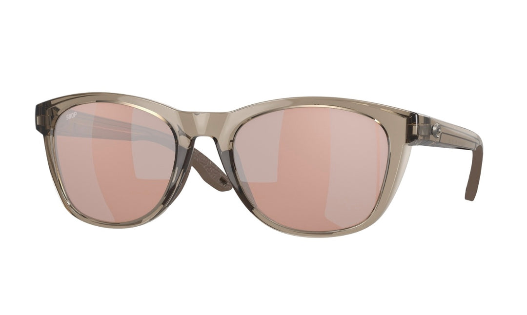 Costa Del Mar Women's Aleta Round Sunglasses - Taupe Crystal/Copper Silver Mirrored Polarized 580G
